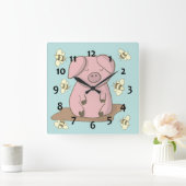 Modern Cute schattige varkenshoning, kleurrijk Vierkante Klok (Huis)