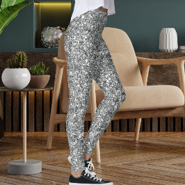 Modern Cute Silver Sparkle Glitter Texture Pattern Leggings