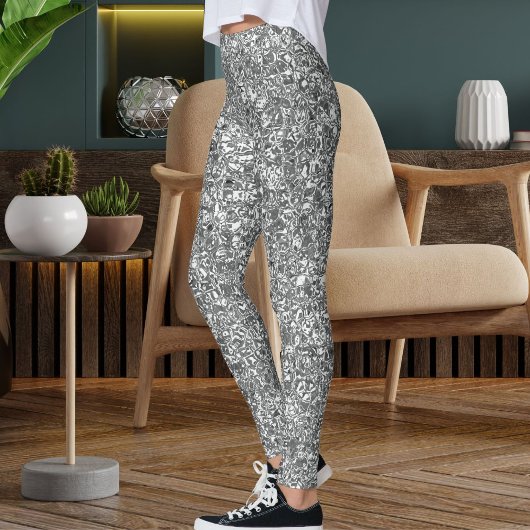 Modern Cute Silver Sparkle Glitter Texture Pattern Leggings