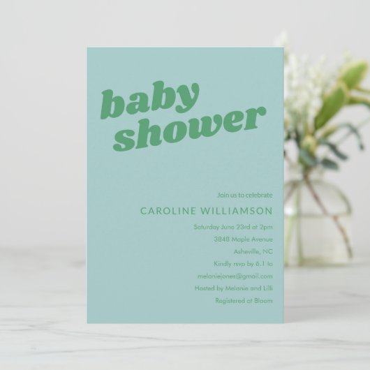 Modern Cute Soft Blue Green Retro Baby Shower  Kaart (Staand voorkant)