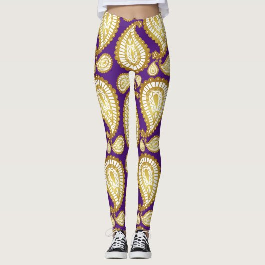 Modern Cute Trendy Elegant Golden Xmas Paars Leggings (Voorkant)