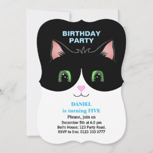 Modern Cute Tuxedo Cat Boy Birthday Kaart