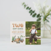 Modern Cute Two Happy Camper Foto 2de verjaardag Briefkaart (Staand voorkant)