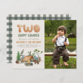 Modern Cute Two Happy Camper Foto 2de verjaardag Briefkaart (Voorkant / Achterkant)