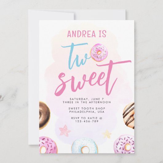 Modern Cute Two Sweet Donut Girl 2e verjaardag Kaart (Voorkant)