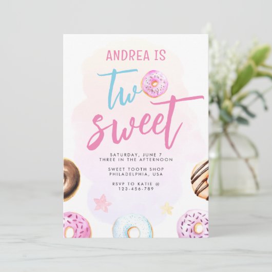 Modern Cute Two Sweet Donut Girl 2e verjaardag Kaart (Staand voorkant)