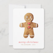 Modern Cute Waterverf Gingerbrooman Feestdagenkaart (Voorkant)