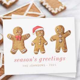 Modern Cute Waterverf Gingerbrooman Feestdagenkaart