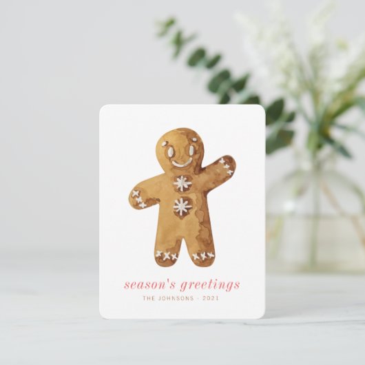 Modern Cute Waterverf Gingerbrooman Feestdagenkaart (Staand voorkant)