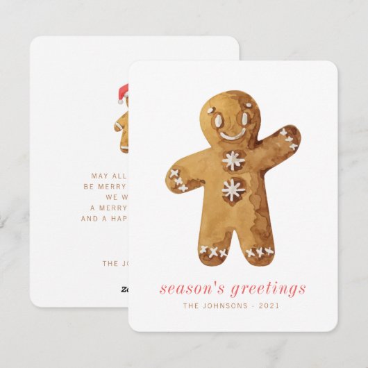 Modern Cute Waterverf Gingerbrooman Feestdagenkaart (Voorkant / Achterkant)