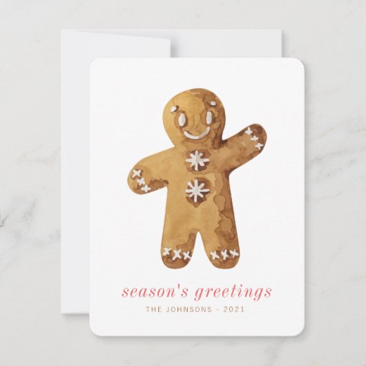 Modern Cute Waterverf Gingerbrooman Feestdagenkaart (Voorkant)