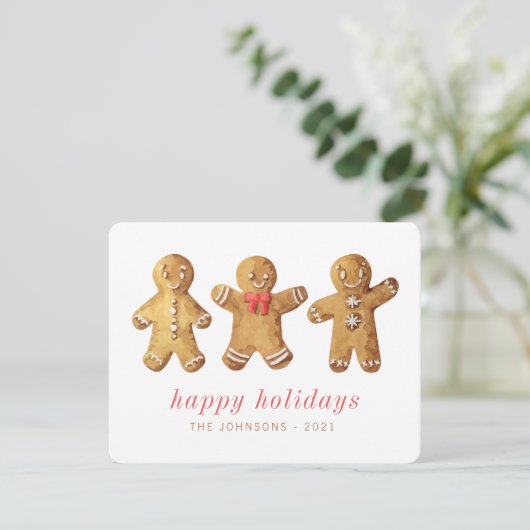 Modern Cute Waterverf Gingerbrooman Feestdagenkaart (Staand voorkant)