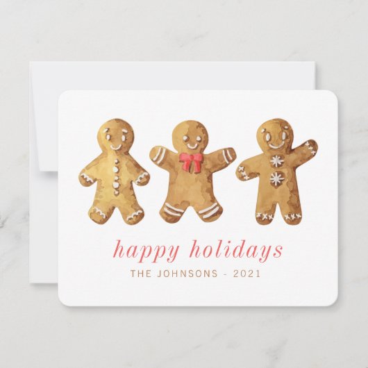 Modern Cute Waterverf Gingerbrooman Feestdagenkaart (Voorkant)