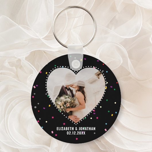 Modern Cute Whimsical Heart Photo Wedding Favor Sleutelhanger
