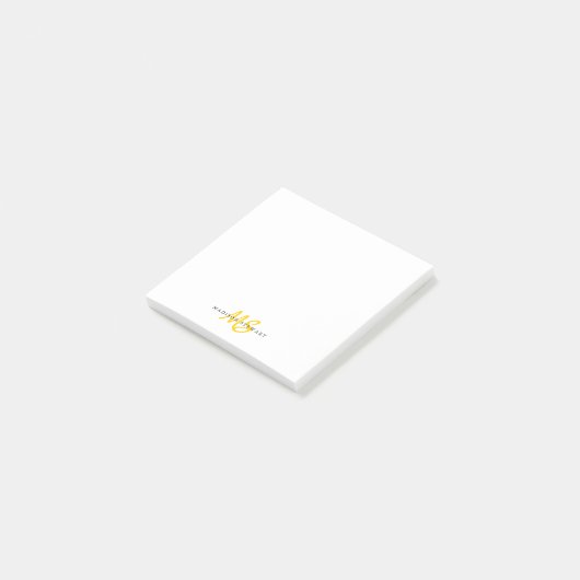 Modern Cute Yellow Brusch Script Two Monogram Post-it® Notes (Schuin)
