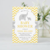 Modern Cute Yellow Grey Elephant Baby shower Kaart (Staand voorkant)
