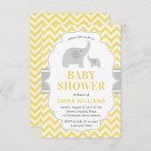Modern Cute Yellow Grey Elephant Baby shower Kaart (Voorkant / Achterkant)