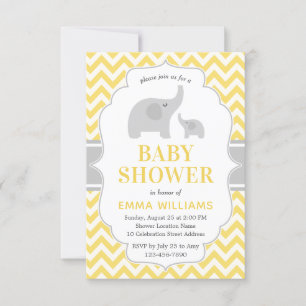 Modern Cute Yellow Grey Elephant Baby shower Kaart