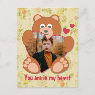 Modern Cute Yellow Teddy Bear Heart Photo Lijst Briefkaart