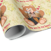 Modern Cute Yellow Teddy Bear Heart Photo Lijst Cadeaupapier (Rol Hoek)