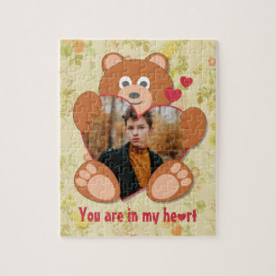 Modern Cute Yellow Teddy Bear Heart Photo Lijst Legpuzzel