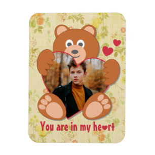 Modern Cute Yellow Teddy Bear Heart Photo Lijst Magneet