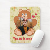 Modern Cute Yellow Teddy Bear Heart Photo Lijst Muismat (Met muis)