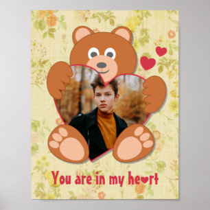 Modern Cute Yellow Teddy Bear Heart Photo Lijst Poster
