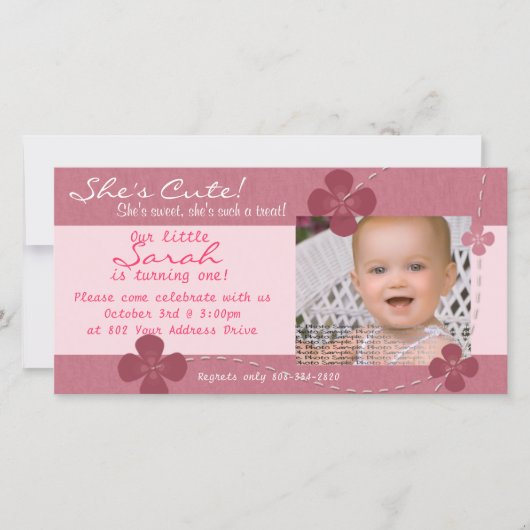 Modern Cutie Birthday Invitation with Flowers (Voorkant)