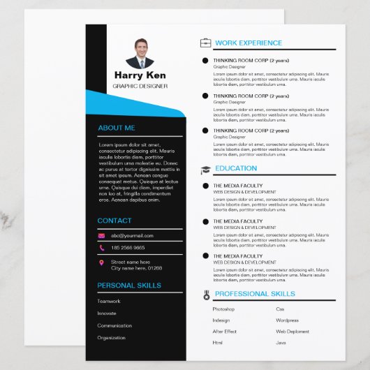 Modern CV Sjabloon Foto Blauw CV (Voorkant / Achterkant)