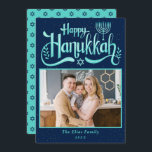 Modern Cyan Blue Happy Hanukkah Foto Feestdagenkaart<br><div class="desc">Modern Cyan Blue Happy Hanukkah Photo Holiday Kaart</div>