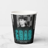 Modern Cyan Neon Afstuderen Papieren Bekers (Voorkant)