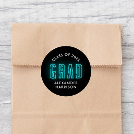 Modern Cyan Neon Afstuderen Ronde Sticker