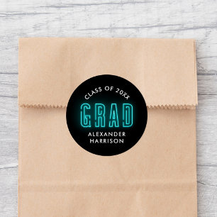 Modern Cyan Neon Afstuderen Ronde Sticker