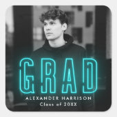 Modern Cyan Neon Afstuderen Vierkante Sticker (Voorkant)