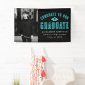 Modern Cyan Neon Foto Graduation Party Spandoek (Insitu)