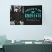 Modern Cyan Neon Foto Graduation Party Spandoek (Beurs)