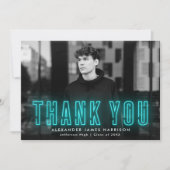 Modern Cyan Neon Photo Afstuderen Bedankkaart (Voorkant)