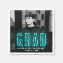 Modern Cyan Neon Photo Afstuderen