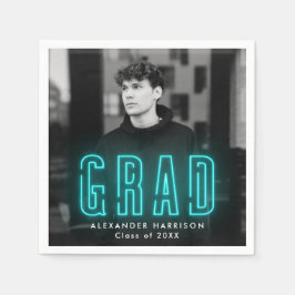 Modern Cyan Neon Photo Afstuderen Servet