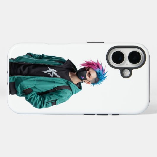 Modern Cyberpunk Anime Boy Graphic iPhone 15 Case (Achterkant (horizontaal))