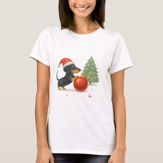 Modern Dachshund Christmas Puppy - Playful Design T-shirt (Voorkant)