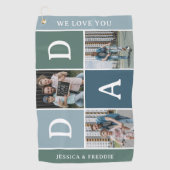 Modern 'DAD' 3 foto cadeau Golfhanddoek (Voorkant)