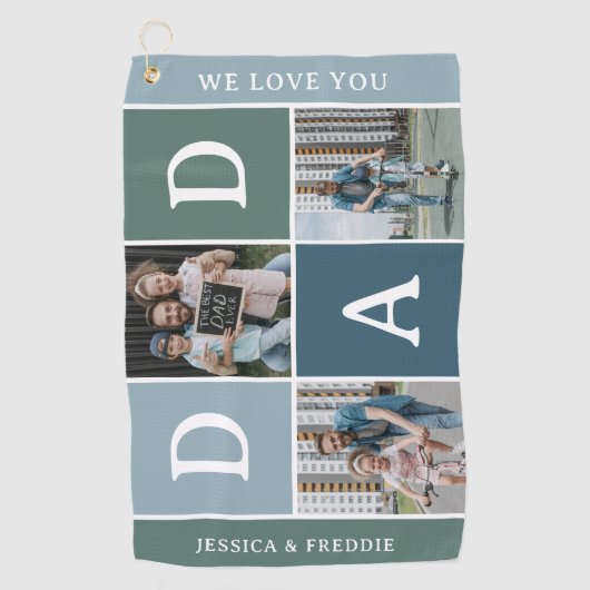 Modern 'DAD' 3 foto cadeau Golfhanddoek (Voorkant)