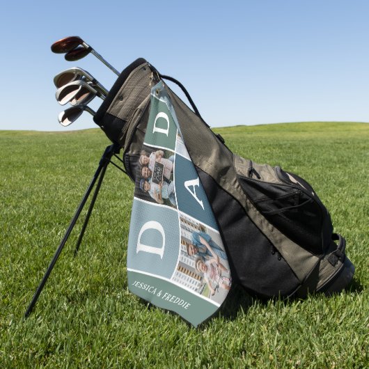 Modern 'DAD' 3 foto cadeau Golfhanddoek (Groen)