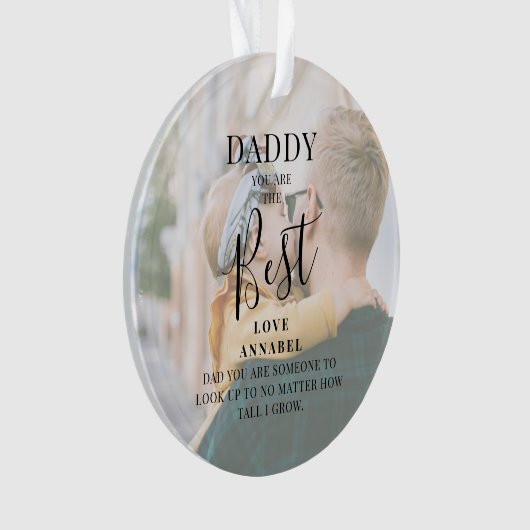 Modern 'DADDY' 2 Foto Names & Quote Kerstmis Ornament (voorkant)