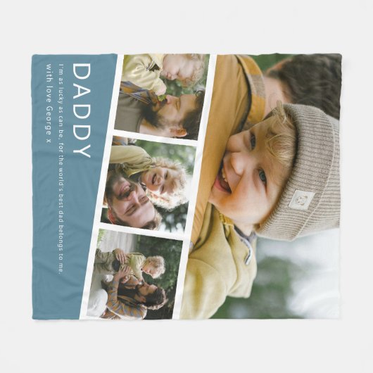 Modern Daddy Photo Strip Collage Blue Fleece Deken (Voorkant (Horizontaal))