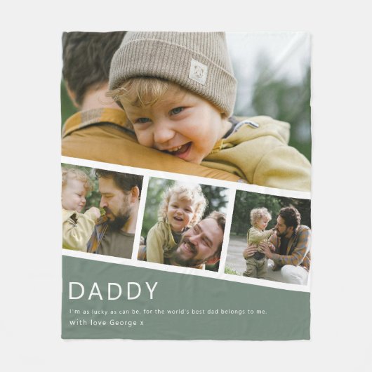 Modern Daddy Photo Strip Collage Green Fleece Deken (Voorkant)