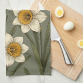 Modern Daffodil Botanical Pattern (2) Theedoek (Quarter Fold)