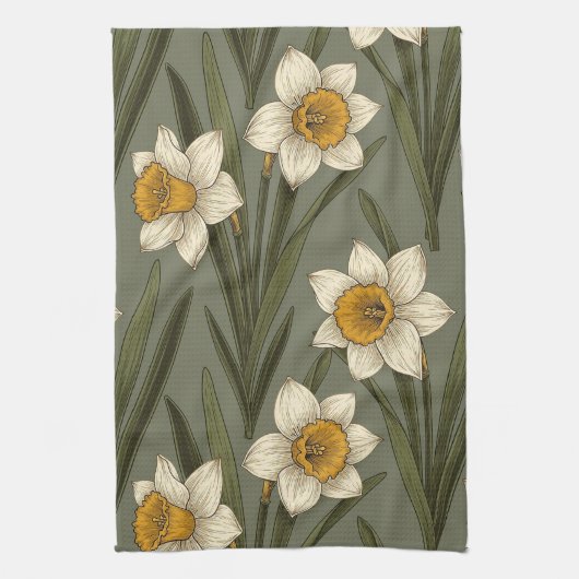 Modern Daffodil Botanical Pattern (2) Theedoek (Verticaal)